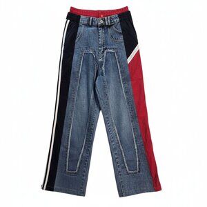 NWOT | Mixed-Media Denim & Windbreaker Joggers | Red & Navy | Medium